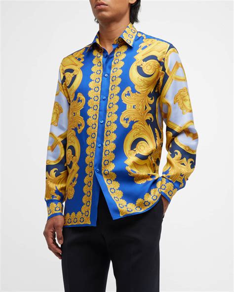 blue versace silk shirt|versace silk shirt price.